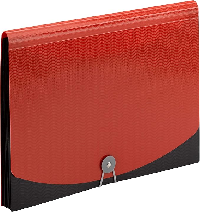 Smead Poly Expanding File, 6 Dividers, Flap and Cord Closure, Letter Size, Wave Pattern Red/Black (70884)