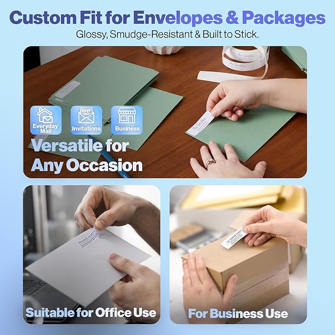 200 Personalized Address Labels - Glossy White Return Address Label 2.5" x 0.75'', Stylish Fonts for Envelopes & Packages, Customizable Labels for Home or Office Use