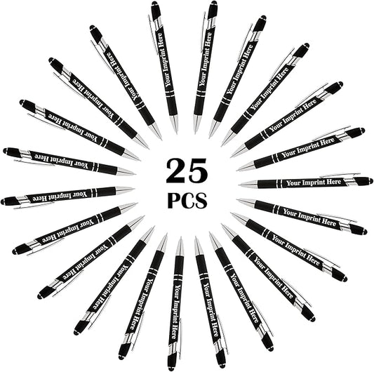 Up to 500 Pcs Custom Pens Bulk | Rainbow of Colors | Soft-Touch Metal Black Ink Personalized with Name or Message (Black, 25 pcs)