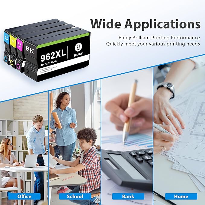 Compatible 962 Ink Cartridge Combo Pack Replacement for HP 962 962 XL Ink Cartridge Black and Color for OfficeJet Pro 9010 9012 9015 9016 9018 9019 9020 9022 9025 Printer, 4-Pack 962XL