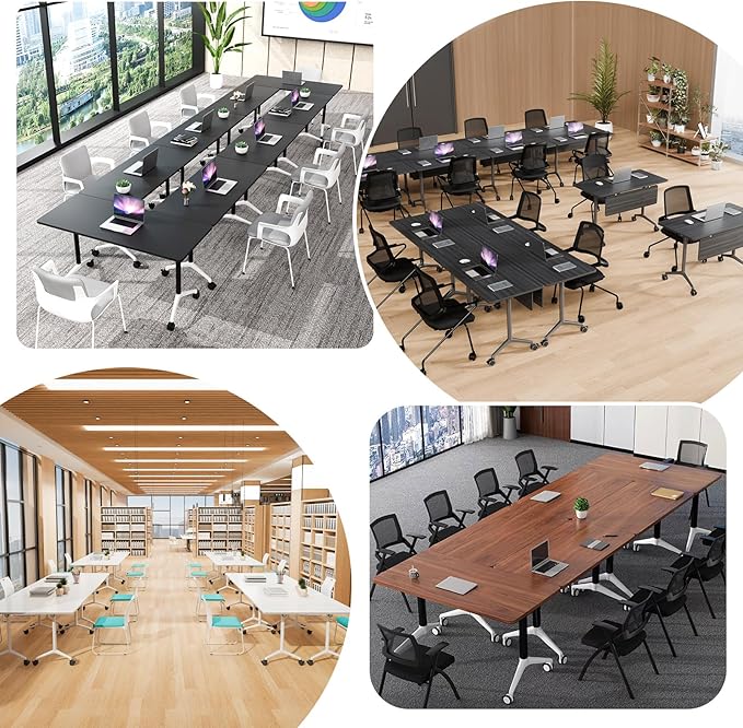 Conference Room Table, Folding Conference Tables,Thicken Grey Tabletop,Flip Top Wooden Seminar Meeting Room Table for Conference Room Offices (6, Walnut, 70.8”)