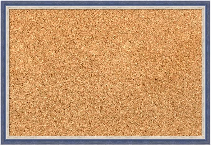 Amanti Art Natural Cork Board for Wall, 13x19 Vision Board with Blue Wood Frame, Small Corkboard Office Decor for Home Organization, Modern Corkboard Pinboard to Display Items for Home Organization
