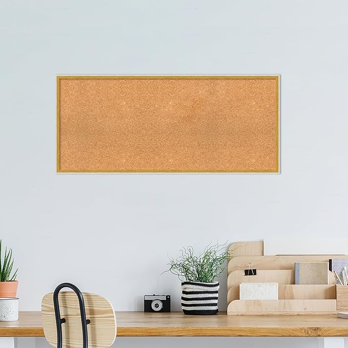 Amanti Art Natural Cork Board for Wall, 19x43 Vision Board with White Frame, Oversize Corkboard Office Decor for Home Organization, Modern Corkboard Pinboard to Display Items for Home Organization in