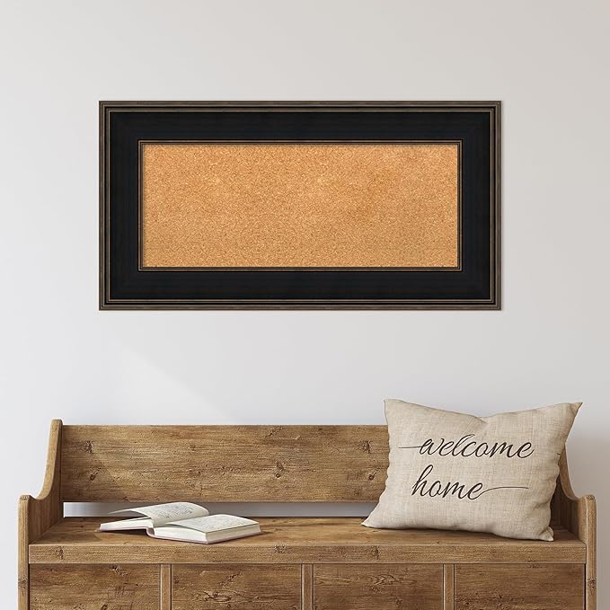 Amanti Art Natural Cork Board for Wall, 20x38 Vision Board with Brown Wood Frame, Medium Corkboard Office Decor for Home Organization, Casual Corkboard Pinboard to Display Items for Home Organization