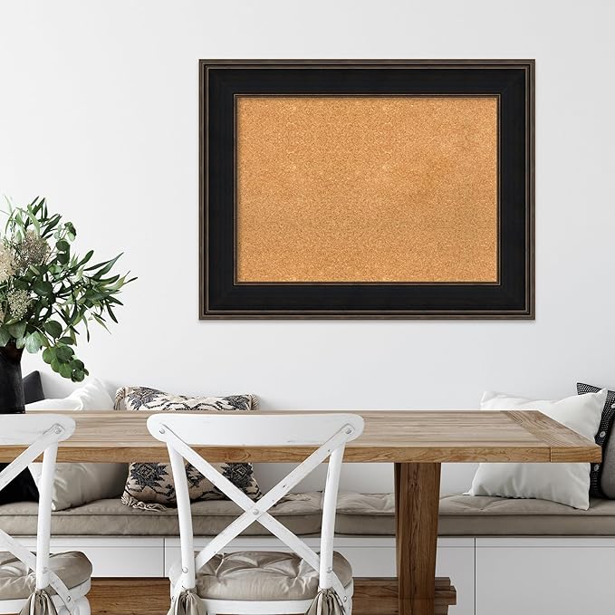 Amanti Art Natural Cork Board for Wall, 28x36 Vision Board with Brown Wood Frame, Medium Corkboard Office Decor for Home Organization, Casual Corkboard Pinboard to display items for home organization