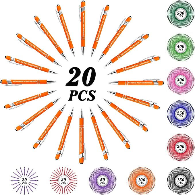 Max 500 Pcs Personalized Pens Bulk, Custom Pens with Free Engraving, Customized Stylus Tip Ballpoint Pen with Your Name Massage Text for School Office Business Graduation Anniversaries-20 Packs