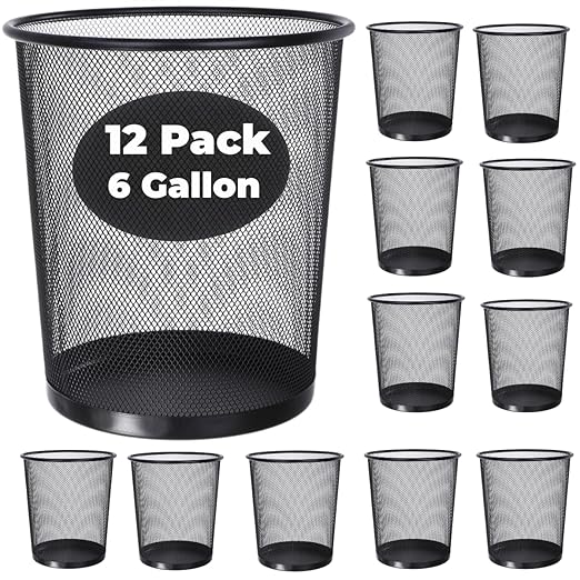 GOODSOFA 6 Gallon Mesh Trash Cans,12-Pack,Metal Wire Wastebaskets, Small Waste Basket Black Trash Can,Small Garbage Can,Recycling Garbage Container Bin for Office,Home,Kitchen,School
