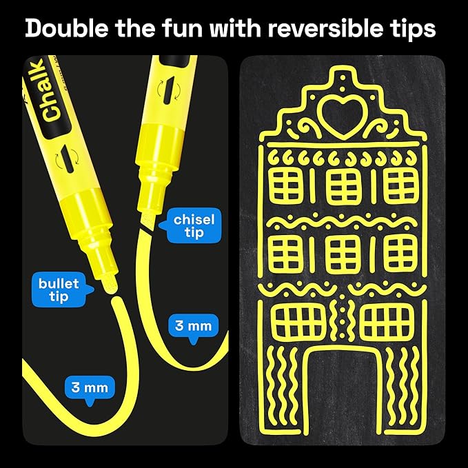 ARTISTRO 2 Yellow Liquid Chalk Markers - Erasable Chalk Pens with 6mm Reversible Tip for Blackboard, Chalkboard, Car Window, Glass - Ideal for China Markers, Restaurants & Bistro