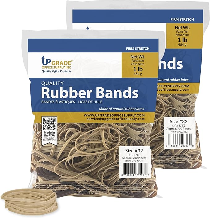 Upgrade Office Supply UPG22432PK2 Rubber Bands, Size 32 (3 x 1/8), 1400 Count, 1 lb 2-Pack, USA