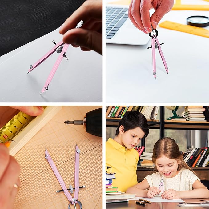 EBOOT Student Geometry Math Set, Drawing Compass and 6 Inch Clear Swing Arm Protractors 180 Degree Math Protractor (Pink)