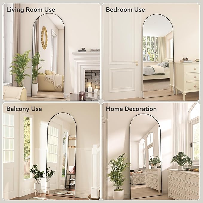 Hasipu 81" x 41" Arched Full Length Mirror Extra Large Wall Mounted Hanging or Leaning Mirror, Aluminum Frame Tempered Glass Rectangle Mirror, for Bedroom Living Room Cloakroom, Black