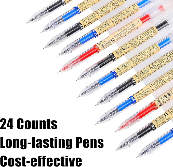 RIANCY Black Blue Red Gel Ink Pens, 0.35mm Extra Fine Point Smooth Writing Rollerball Pens, Japanese Style No Smudge Ballpoint Pen, Quick Drying for Journaling Office School Stationery Supplies 24Pcs