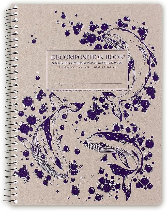 Decomposition Humpback Whales College Ruled Spiral Notebook - 9.75 x 7.5 Journal with 160 Lined Pages - 100% Recycled Paper - Cute Notebooks for School Supplies, Home & Office - Made in USA