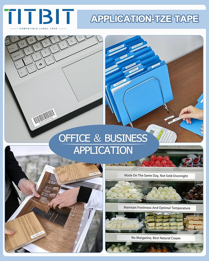 TITBIT 12mm Label Maker Tape Refill Compatible with Brother P Touch Label Tape TZe TZ Tape 0.47 Laminated 1/2" Black on White TZe-231 TZE231 for PTD210 PTD220 PTH110 PTE110 PTD410 PTP710BT, 2-Pack