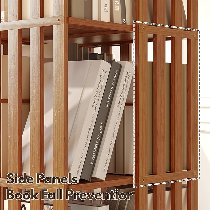 Rotating Bookshelf Tower, 360 Display Spinning Bookcase, Bamboo Bookshelf Floor Standing Storage Rack, Wood Narrow Book Shelf Organizer for Kids&Adults, Walnut 6 Tier