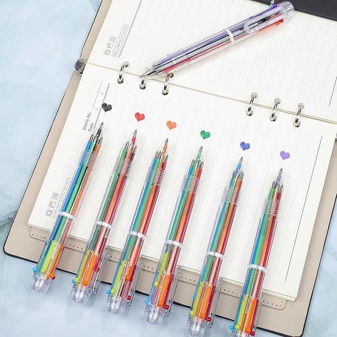 Aodaer 144 Pieces Multicolor Ballpoint Pens 0.5 mm 6 Colors Transparent Barrel Ballpoint Pen 6-in-1 Multicolor Retractable Ballpoint Pens for Office School Supplies Gifts