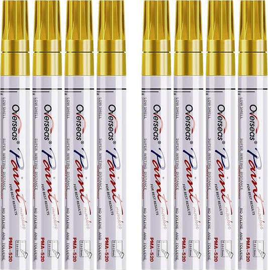 Paint Pens Paint Markers - Gold Permanent Markers 8 Pack, Oil Based Waterproof Quick Dry Medium Tip Marker Pen for Metal, Wood, Fabric, Plastic, Rock, Stone, Mugs, Canvas, Glass, Art Craft