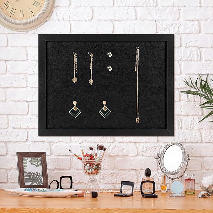 TORASO Cork Board Bulletin Board with Felt,Wood Framed Display Bulletin Board for Walls with Pins, Eye Bolts, gaskets, Screws, Pin Board for Office, School and Home(Black,1pc)