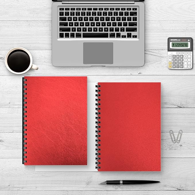 Binditek 50 Pack 16 Mil Leather Textured Polycovers - Binding Presentation Covers for Business Reports and Proposals 8-1/2 x 11 Inches, Red Color, for Students and Coworkers