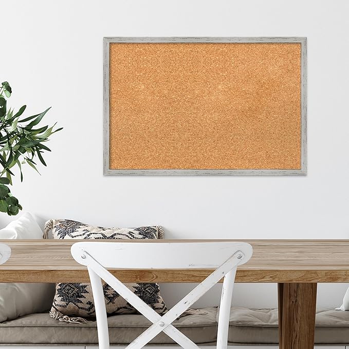 Amanti Art Natural Cork Board for Wall, 17x25 Vision Board with White Frame, Medium Corkboard Office Decor for Home Organization, Cottage Corkboard Pinboard to Display Items for Home Organization in