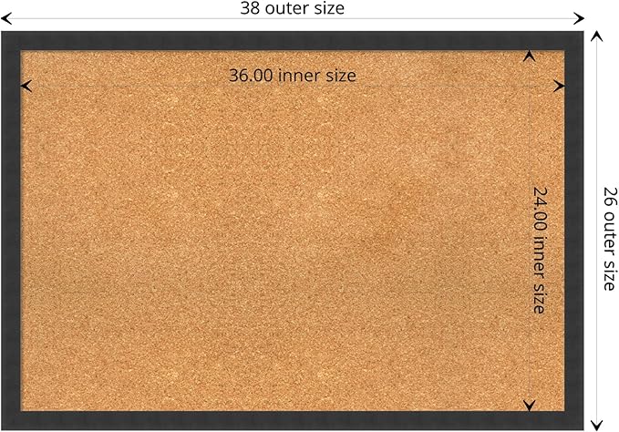 Amanti Art Natural Cork Board for Wall, 26x38 Vision Board with Black Wood Frame, Large Corkboard Office Decor for Home Organization, Modern Contemporary Corkboard Pinboard to display items for home