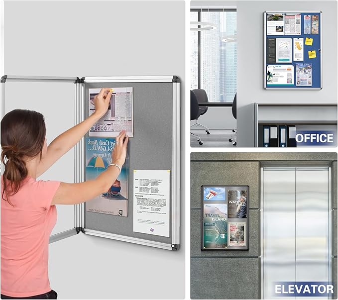 SWANCROWN Pins Bulletin Board Enclosed Wall-Mounted Secure Display Board for Notice Message with Door and Keys,38x28inches(9xA4)