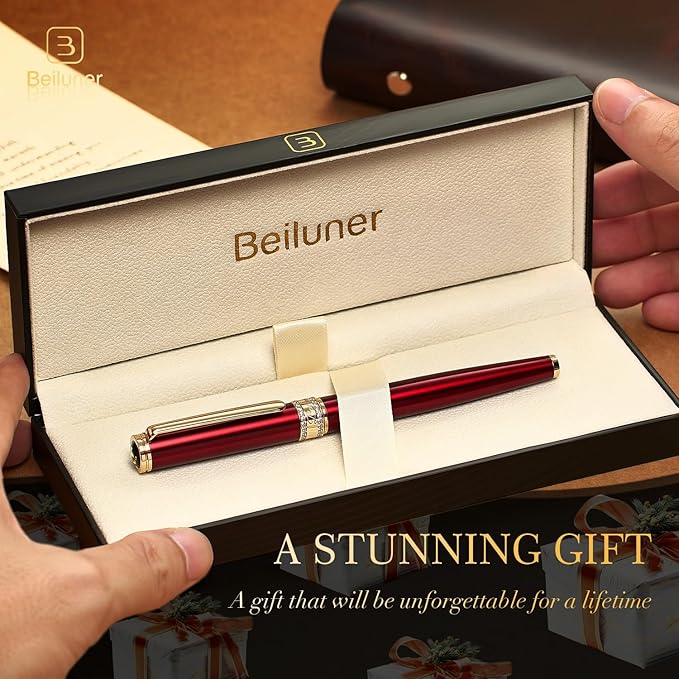 BEILUNER Luxury Rollerball Pen, Diamond-Studded Cap Design, 24K Gold Finish, Noble and Elegant, Schneider Ink Refill, Fancy Pen Gift Set for Women & Men, Executive Office, Nice Designer Pens