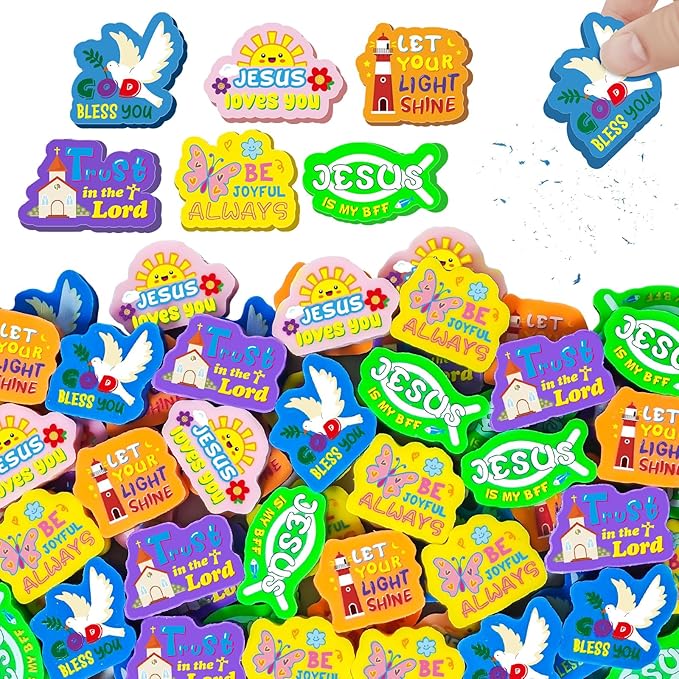 Cinrobiye 60 PCS Bible Verses Pencil Erasers Bulk Inspirational Scripture Eraser Christian Religious Favor Goody Bag Filler Gifts for Students Classroom Office Teacher Prizes Reward School Supplies