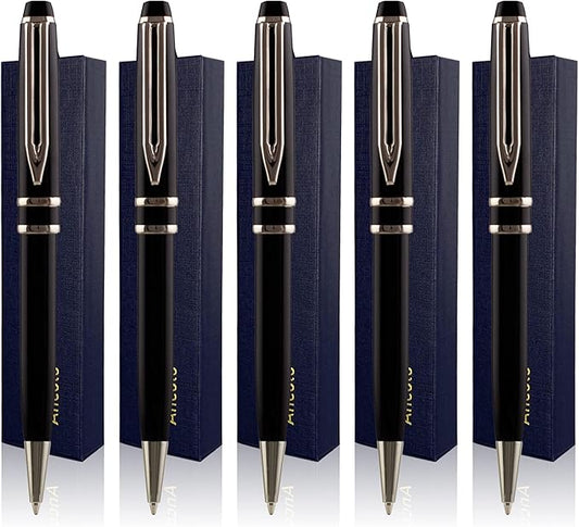 Ancolo Personalized Ballpoint Pens - Executive Writing Pen with 10 Black Ink Refill Engraved with Your Message Name on the Pens Gift Set for Man/Women/Writers/Collection/Journalist