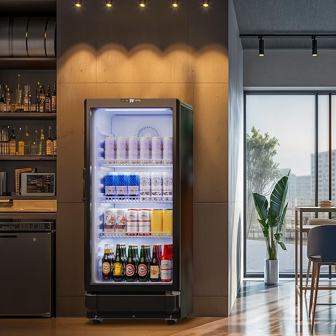 YITAHOME 6 CU.FT. Commercial Beverage Display Refrigerator with Single One Glass Door, Drink Beer Fridge Cooler for Office Garage Bar Gym with Locking, Led & 2 Keys