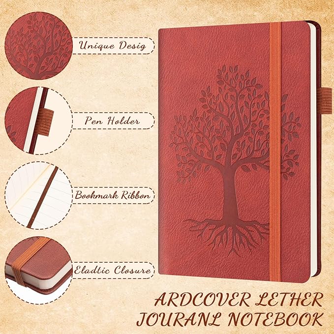 Estune Tree Small Notebooks Pen Leather Lined Pocket Subject Notebooks Hardcover Pocket Notepad Cute Ruled Leather Journals with Pen Holder for Men Women School Business, A6(Classic Color,20 Set)