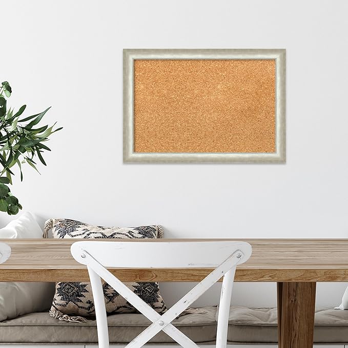 Amanti Art Natural Cork Board for Wall, 14x20 Vision Board with Silver Wood Frame, Small Corkboard Office Decor for Home Organization, Modern Corkboard Pinboard to Display Items for Home Organization