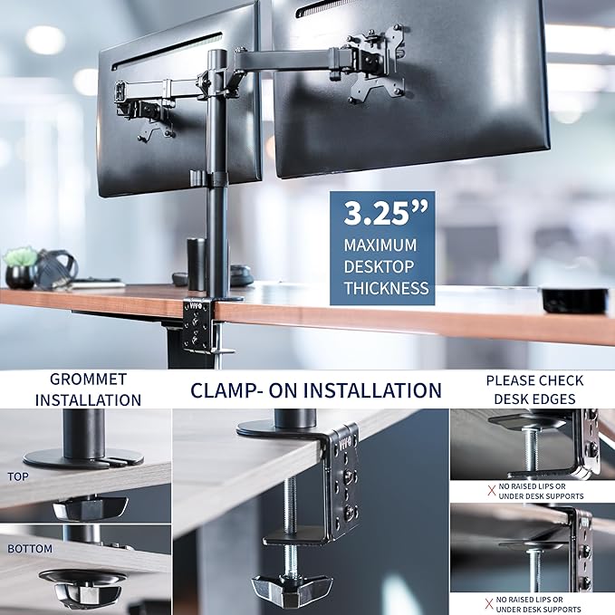 VIVO Dual Monitor Desk Mount, Heavy Duty Fully Adjustable Stand, Fits 2 LCD LED Screens up to 32 inches and 22 lbs Each, Black, STAND-V032