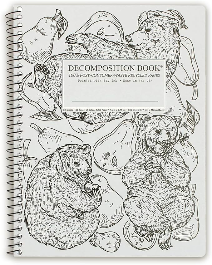 Decomposition Pear Bears College Ruled Spiral Notebooks – 9.75 x 7.5 Journal with 160 Lined Pages – Notebooks for School Supplies, Home & Office – 100% Recycled Paper – Made in USA