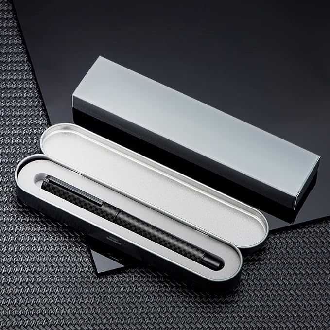 Hongdian Black Forest Carbon Fiber Fountain Pen Medium Nib Modern Design Smooth Writing Pen with Refillable Ink Converter and Metal Pen Case Set