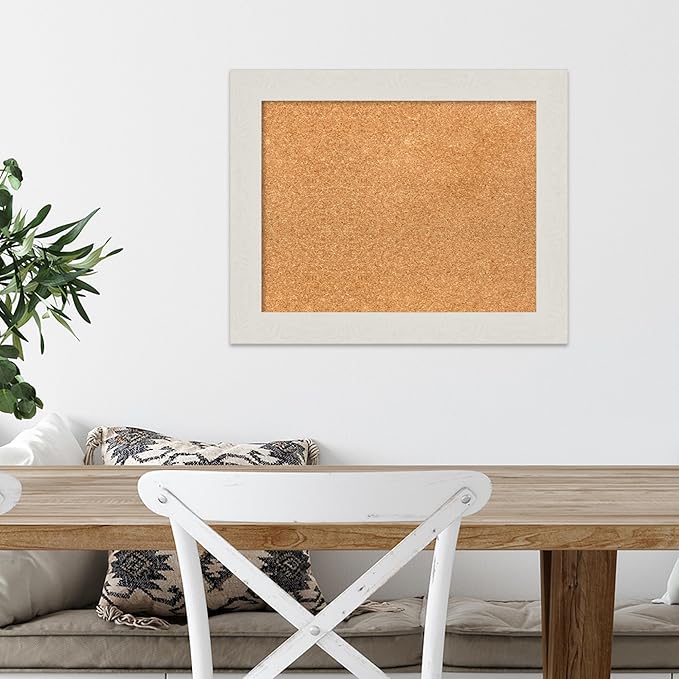 Amanti Art Natural Cork Board for Wall, 17x21 Vision Board with White Frame, Small Corkboard Office Decor for Home Organization, Country Rustic Corkboard Pinboard to Display Items for Home