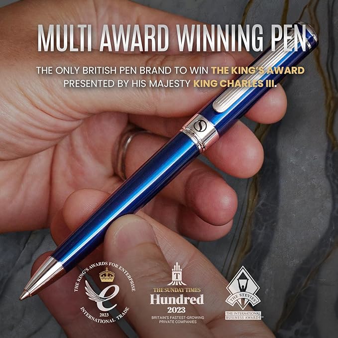 Scriveiner Midnight Blue Ballpoint Pen - Stunning Blue Lacquer Luxury Pen, Chrome Finish, Schmidt Black Refill, Best Ball Pen Gift Set for Men & Women, Professional Executive Office, Nice Designer Pen