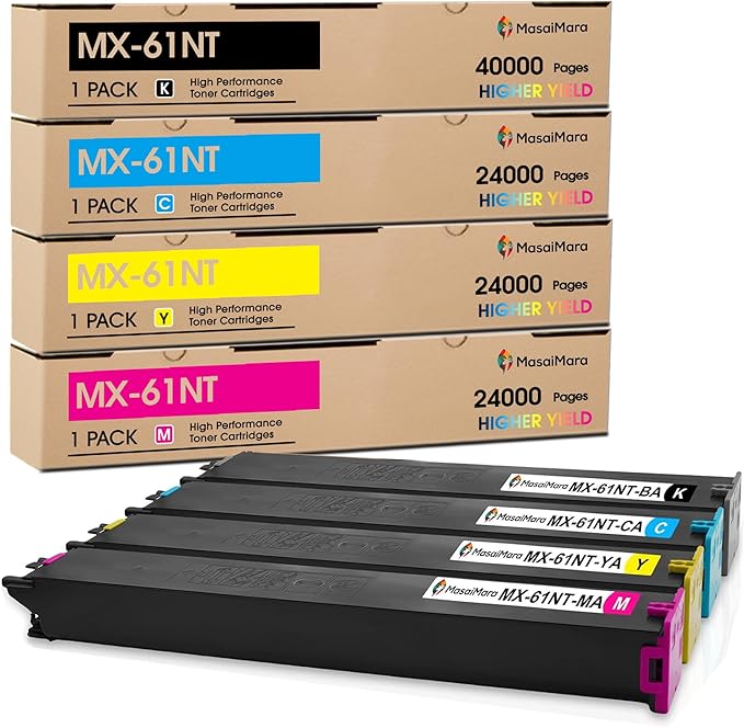 MasaiMara MX-61NT MX61NT Compatible Toner Cartridges for Sharp MX-61NT-BA MX-61NT-CA MX-61NT-MA MX-61NT-YA MX3071 MX-2651 MX-3050 MX-3070N MX-3071 MX-3570V MX-5070V MX-3550 Printer