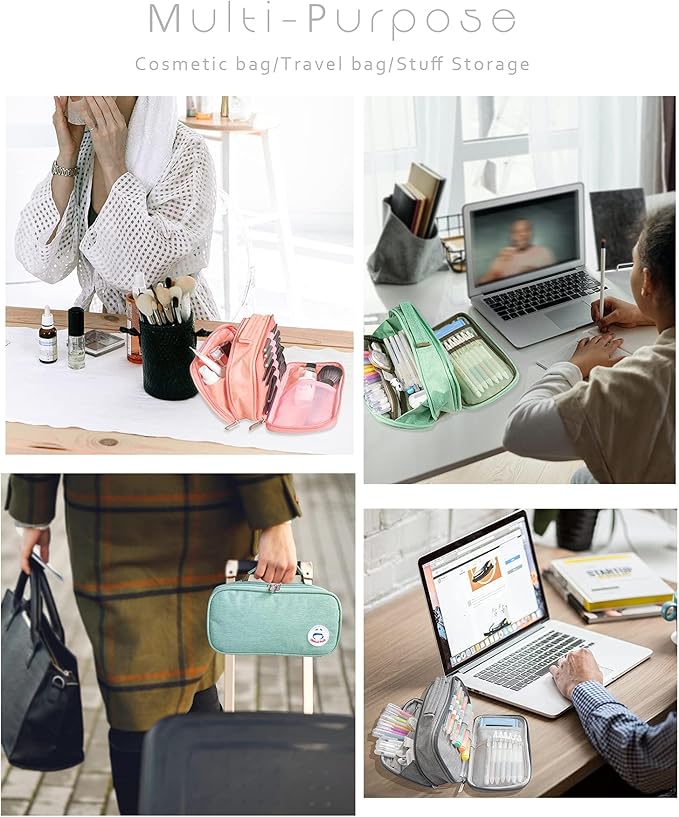 Pencil Case Pen Bag Holder Pouch Large Handle Big Capacity Desk Organizer Storage Marker Box Stationary Makeup Cosmetic Double Zippers for School Office Students Teen