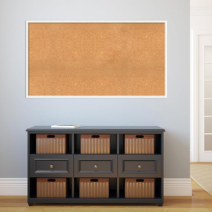 Amanti Art Natural Cork Board for Wall, 29x53 Vision Board with White Frame, Oversize Corkboard Office Decor for Home Organization, Modern Corkboard Pinboard to Display Items for Home Organization in