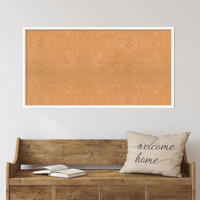 Amanti Art Natural Cork Board for Wall, 23x43 Vision Board with White Frame, Oversize Corkboard Office Decor for Home Organization, Modern Corkboard Pinboard to Display Items for Home Organization in