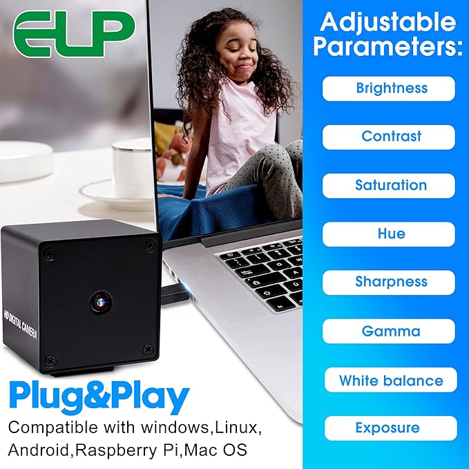 ELP 16MP Autofocus USB Camera with Metal Case - Mini UVC USB2.0 4K Webcam with 68 No Distortion Lens IMX298 Sensor for PC & Home Surveillance