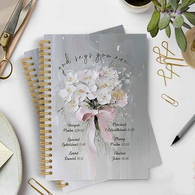 Christian Floral Spiral Notebook Journal, Vintage Hydrangea Flower Bible Notebooks for Note Taking, Christian Gifts for Women, Bible Journaling Hardcover Spiral Journal 5.5x8.3 Inches Writing Pads