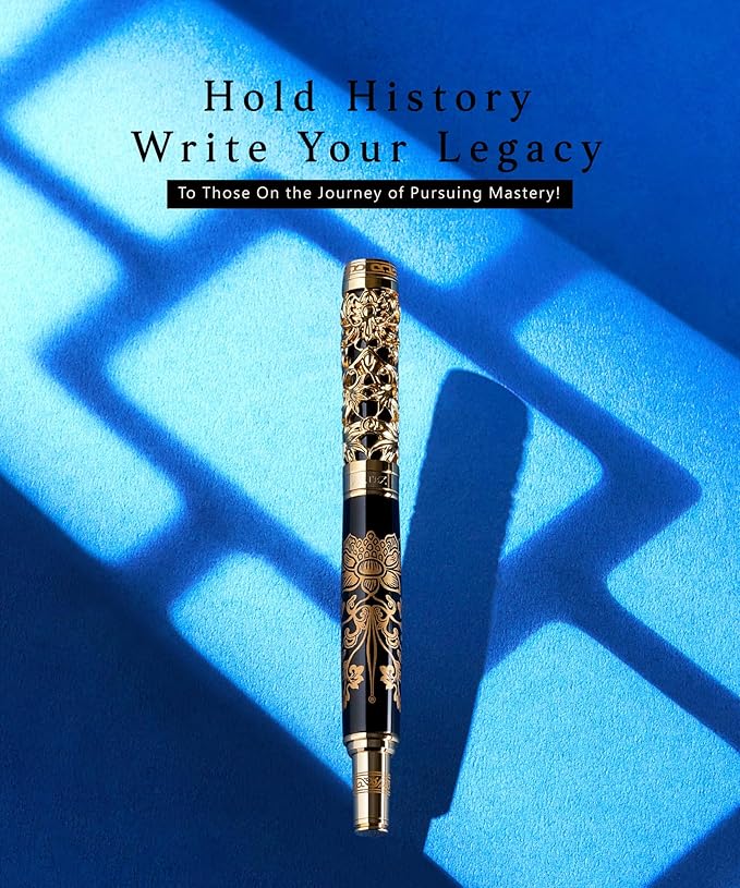 Executive Rollerball Pen Sets With Stand - Museum Art Collections - Crafting Timeless Beauty - Luxury Pen Gift & Office Desk Decor, German SCHMIDT refill, Solid Metal & Marble Texture