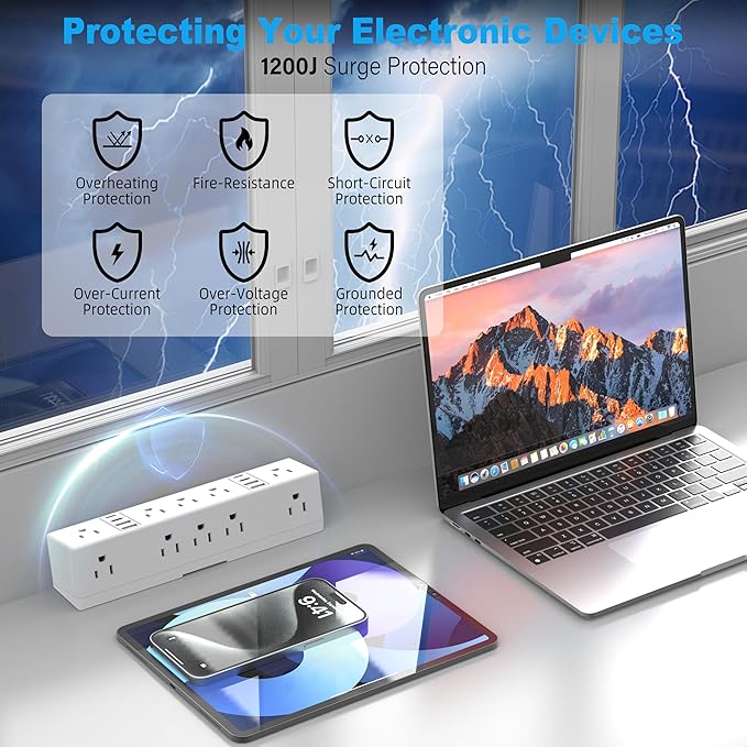 Desk Clamp Power Strip, 40W Fast Charging Station, VILONG Desktop Mount Surge Protector, 8 USB Ports(4 USB-C), 10 AC Outlets and 3Ft Cord, for Home, Office, Fit 1.6" Tabletop Edge