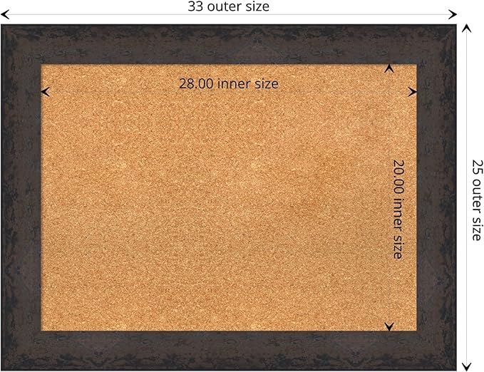 Amanti Art Natural Cork Board for Wall, 25x33 Vision Board with Black Wood Frame, Medium Corkboard Office Decor for Home Organization, Modern Contemporary Corkboard Pinboard to display items for home