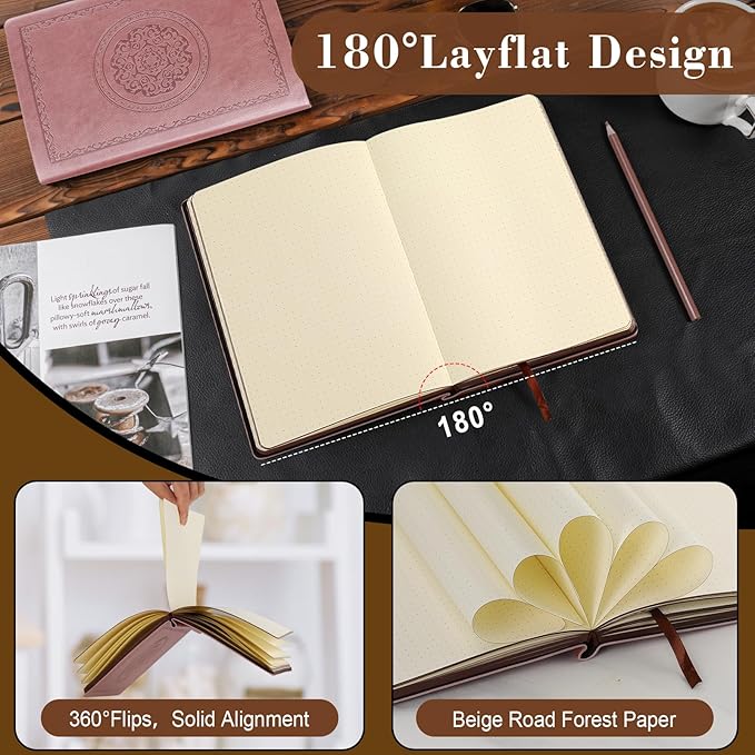 300 Pages Leather Dotted Journal Notebook,Softcover Leather Dotted Journal Notebook for Women Men,300 Pages Notebook for Travel,Business,Work,Office,School Note Taking,5.7'' X 8.3'',pink