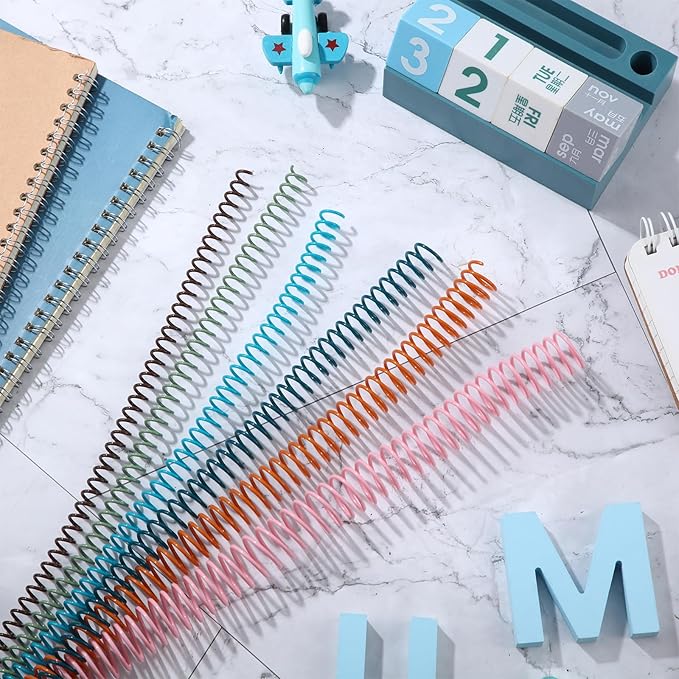 Leinuosen 120 Pack Plastic Spiral Binding Coils Kit Spirals Multi Size Coils for Binding Binder Combs Spines(1/4 5/16 3/8 1/2 5/8 3/4 Inch,Pastel Color)