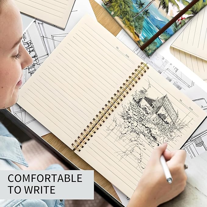 Spiral Journal Notebook, A5 Cute Notebooks for Women Men, College Ruled Hardcover Notebook for Work & Note Taking, 60 Pages Double-Wire Journals for Writing, Cute Island