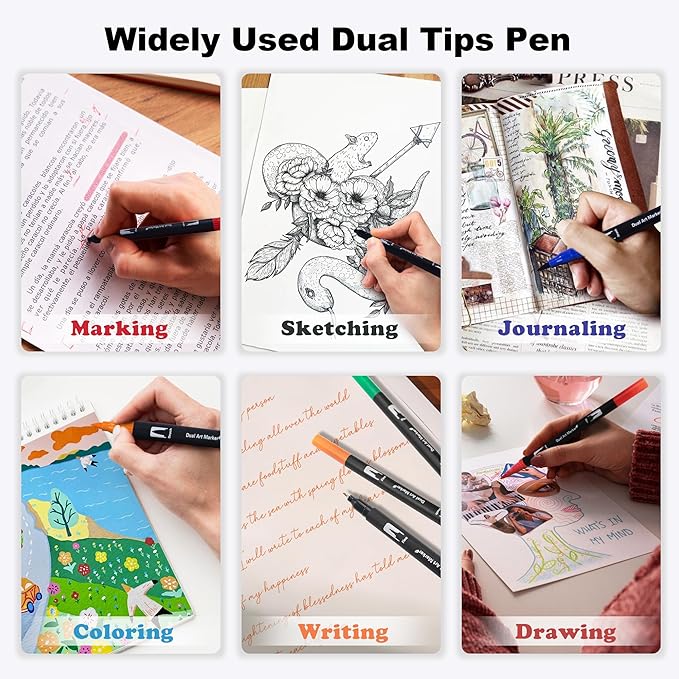 Dual Markers Brush Pens, 72 Colors Art Marker Set with Brush and Fine Tips – Premium Art Supplies for Kids & Adults, Perfect for Coloring Books, Hand Lettering, Calligraphy, and Drawing